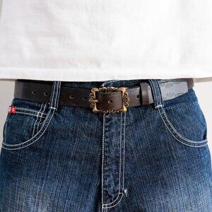 y2k floral buckle brown belt — 2000s western style